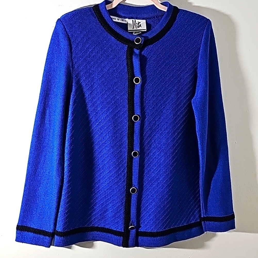 MITA Vintage Cardigan sweater. ‎ Royal blue and black. Sz 10. Nice